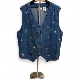 Bobbie Brooks Blue Embroidered Button Down Vest